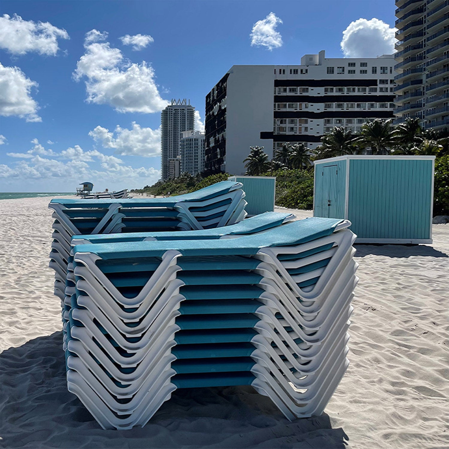 Nautical Chaise Lounges stacking for convenience